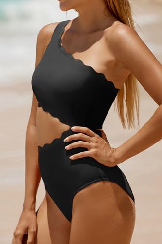 Image of Women's One Piece Swimsuit- One Shoulder Bathing Suit Cutout Tummy Control Swimwear