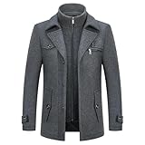 KUDORO Herren Wintermantel Wolle Kurzmantel Herren Wollmantel Mittellang Peacoat Herren Casual Slim...