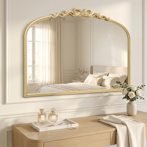 Besdomus Gold Arched Bow Mirror: 40x29 Baroque Vintage Wall Mirror