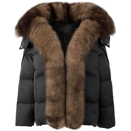 OFTBUY 2024 Naturale Reale Volpe Pelliccia Collare con Cappuccio Giacca Invernale Donne Bianco Anatra Piumino Cappotto spesso Caldo Casual Capispalla (15,S)