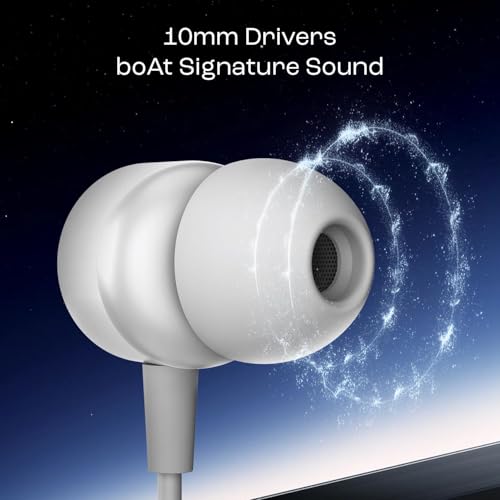 Image of Lynaz Original Wired Earphones with Powerful 10mm Drivers, Metallic Design Boat Basshead 162 V2 and 3.5mm Jack - Bold White (AS-9098)