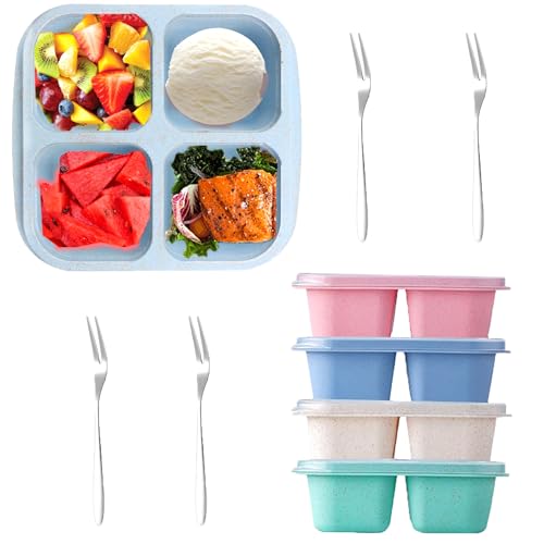 4 Compartment Snack Containers, 5 Pack Bento Lunch Box, Divided Snack Box, Meal Prep Lunch Containers for Toddle/Kids/Adults,Food Storage Containers for Work, School and Travel