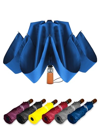 Inverted Umbrella Windproof Automatic Lightweight - Large Canopy with Compact Folding Umbrellas for Rain, Travel Auto Open and Close, Strong Reverse Umbrella, Blue