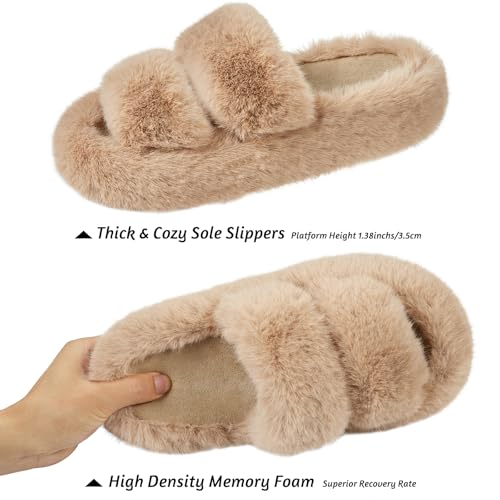 Image of Women's Memory Foam Fluffy Plush Slippers - Cozy Furry Comfy Shoes