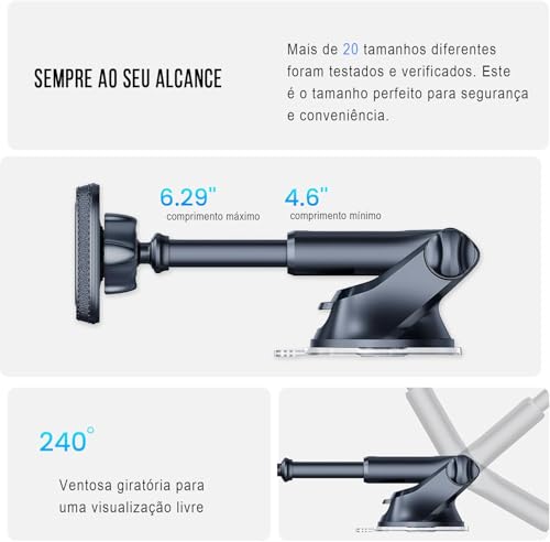 KingShield Suporte Magnético Veicular Para Celular Universal 360º, Montagem Painel do Carro M02 - Pr