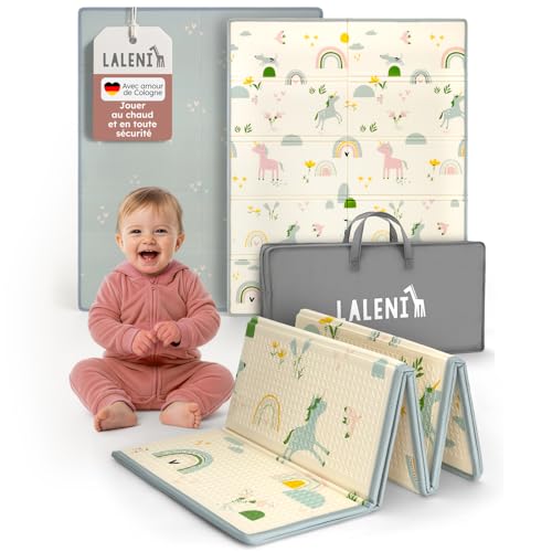 Laleni Tapis d’éveil bébé 120 x 150 x 1 cm – imperméable, Pliable et réversible – épais, antidérapant et Doux – pour intérieur/extérieur – Motif Arc-en-Ciel