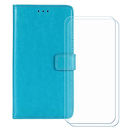 GYDQQKJ Hülle für Oukitel C2 (4.50 Zoll), Schutzhülle PU Leder + [2 Tabletten Displayschutz Schutzfolie] - mit Brieftasche Card Slot Kreditkarten Geldfächern Case Himmel Blau