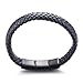 Halukakah Kids ● Jazz Junior ● Boy's Genuine Leather Handmade Braid Black Mix Blue Bracelet 13-16 Y/O. Titanium Magnetic Matt Clasp Size Adjustable 7