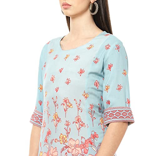 Image of Rangriti Blue Viscose Rayon A Line Dress for Women