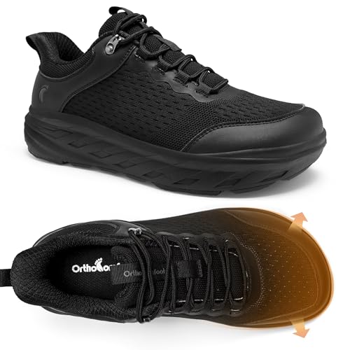 Mens Orthopedic Diabetic Wide Easy On/Off Walking Shoes: Lightweight Comfort High Instep Plantar Fasciitis Driving Arch Support Camping Trail Sneakers Black Size 12