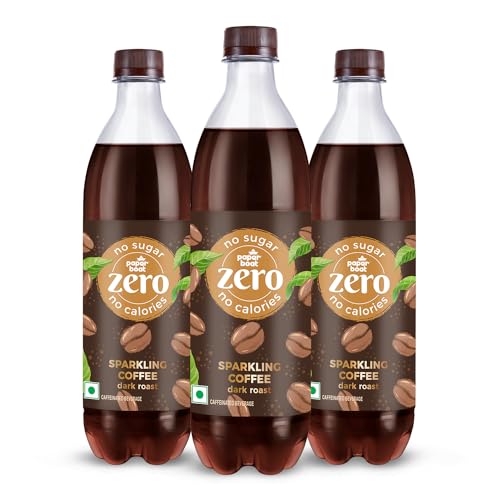 Image of Paper Boat Zero Sparkling (Fizzy) Coffee Dark Roast - Pack of 3, 600 ml Each | Zero Calories, Zero Sugar Drink | Sugar Free | Caffeinated Carbonated Drink | No Aspartame