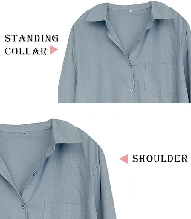 Minibee Women's Linen Blouse High Low Shirt Roll-Up Sleeve Tops - Image 7