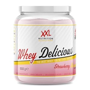 XXL Nutrition – Whey Delicious – Wei-eiwitpoeder met BCAA & Glutamine, Proteïne poeder, Eiwit shake, Whey Protein – Aardbei Banaan – 1000 gram