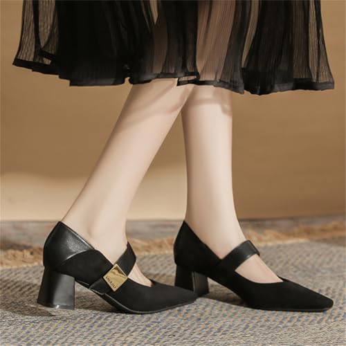 Women's Mary Jane Flats Chunky Low Heels Shoes Retro Suede Ballet Flats Ankle Strap Buckle Pumps Wedding Dressy Shoes 20252
