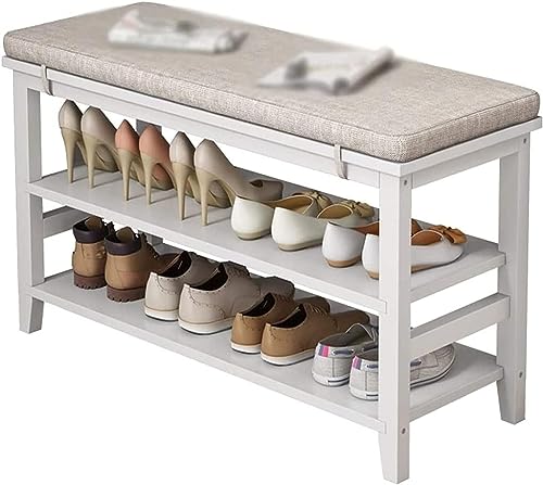 Banc à chaussures en bois massif avec rangement à motif géométrique pour entrée ou chambre