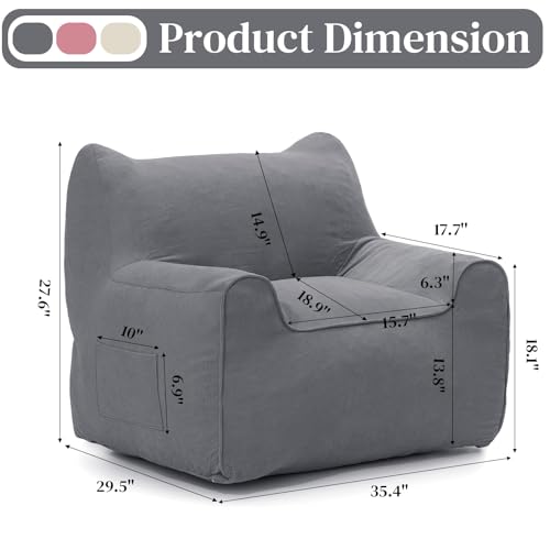 HOMMPA Bean Bag Chair for Adults with Armrests- Cat Shaped Large Comfy Beanbag Lazy Floor Sofa Chair for Living Room Bedroom Dorm Grey - image 9