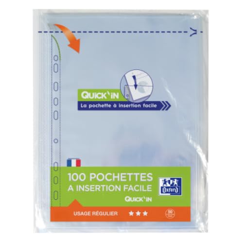 Lot de 10 Sachet de 100 pochettes perforées Quick'In, A4, en PP lisse 5/100e