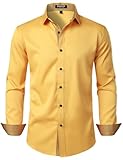 JEMITOP Men's Stretch Multi-Use Dress Shirts Party Prom Wedding Tuxdeo Long Sleeve Button Down Shirts Yellow M