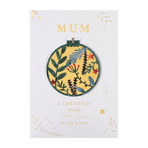 Hallmark Mum Christmas Card, Traditional Foliage & Bauble Design, Christmas Card for Mum Gold, Cream, Green, H22.8cm x W15.9cm - Image 2