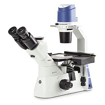 Globe Scientific Euromex Oxion Inverso Inverted Trinocular Microscope PLPH 10/20/40x with 5W LED and Transport Case