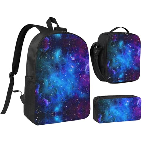 Sac à dos d'école galaxie ensemble 3 pièces avec dos rembourré et boîte isotherme