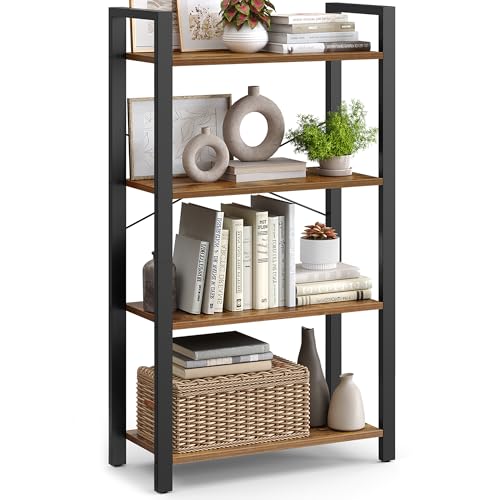 VASAGLE 4-Tier Bookshelf, Bookcase with Steel Frame, Book Shelf for