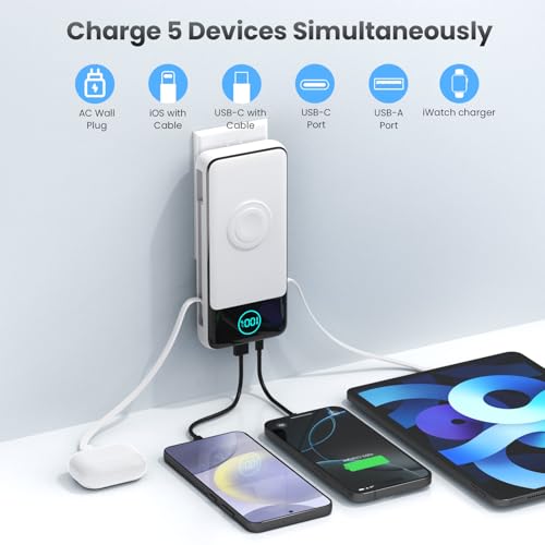 Image of Portable Charger for iPhone with Built-in Cables and AC Wall Plug,26800mah Fast Charging USB C Power Bank,25W PD Travel Essential Battery Pack for iPhone 17 /16 /15 /14 /13,Galaxy,Apple Watch (White)