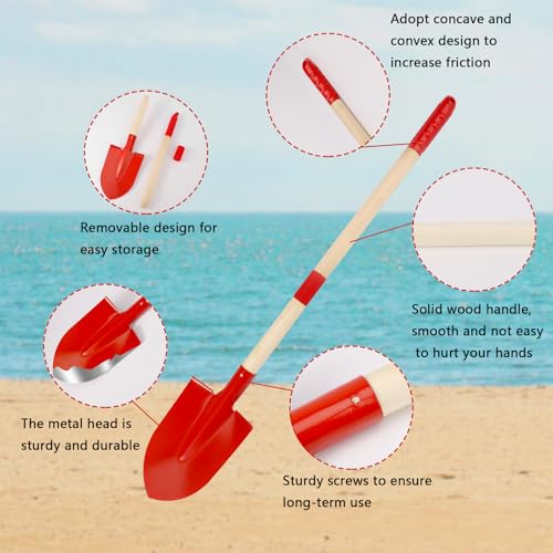 Lyreh 2stk Strandschaufeln Kinder Stabil, Abnehmbar Sandschaufel mit Holzgriff und Kunststoffgriff Gartenspaten für Kleinkinder Strandspielzeug zum Graben und für Outdoor-Aktivitäten (Rot + Blau)