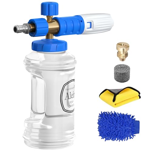 Foam Cannon for Pressure Washer, Upgrade Adjustable Foam Blaster, Snow Foam Lance with M22, 1/4 Inch Quick Connect, Additional Orifice Nozzle 1.15mm, Microfiber Wash Mitt, Cloth, 1 L Blue