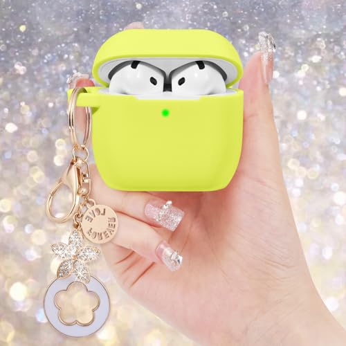 Image of Case Compatible for Apple Airpods 4 - VISOOM Airpods 4 Cases 2024 Cover Women Anti-Drop Silicone iPods 4 Earbuds Wireless Accessorie Charging Cases Girl Bling Keychain for Airpod iPods 4th Generation
