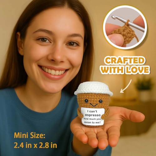 Coffee Lovers Gifts for Women Men, Positive Animals Crochet Espresso Coffee Cup Decor, Cute Funny Gift for Friends, Boyfriend, Girlfriend, Mom, Dad, Coworkers, Birthday Appreciation Present