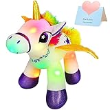 Houwsbaby Light Up Stuffed Animal Unicorn Glow at Night Soft Horse LED Plush Toy Glitter Gift for...