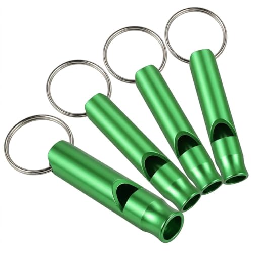 4 apitos de emergência de alumínio com anel para pendurar, apito de sobrevivência leve e resistente para campismo, caminhadas e carro, apito de emergência