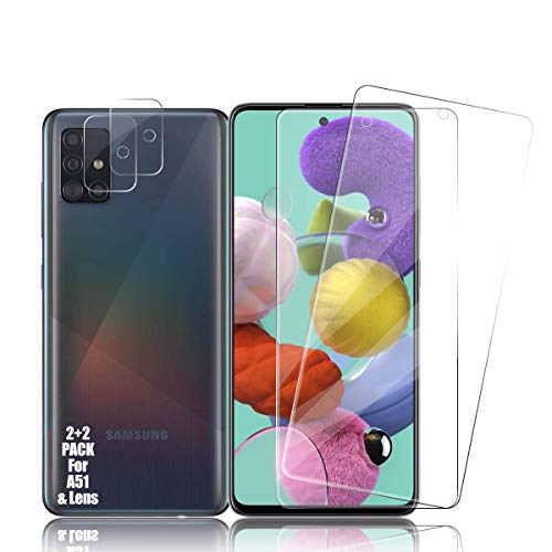 BIGFACE Galaxy A51 Screen Protector + Camera Lens Protectors, [2 + 2 Pack] Premium HD Clear Tempered Glass, Case Friendly, 9H Hardness, 3D Touch Accuracy, Anti-Bubble Film for Samsung Galaxy A51