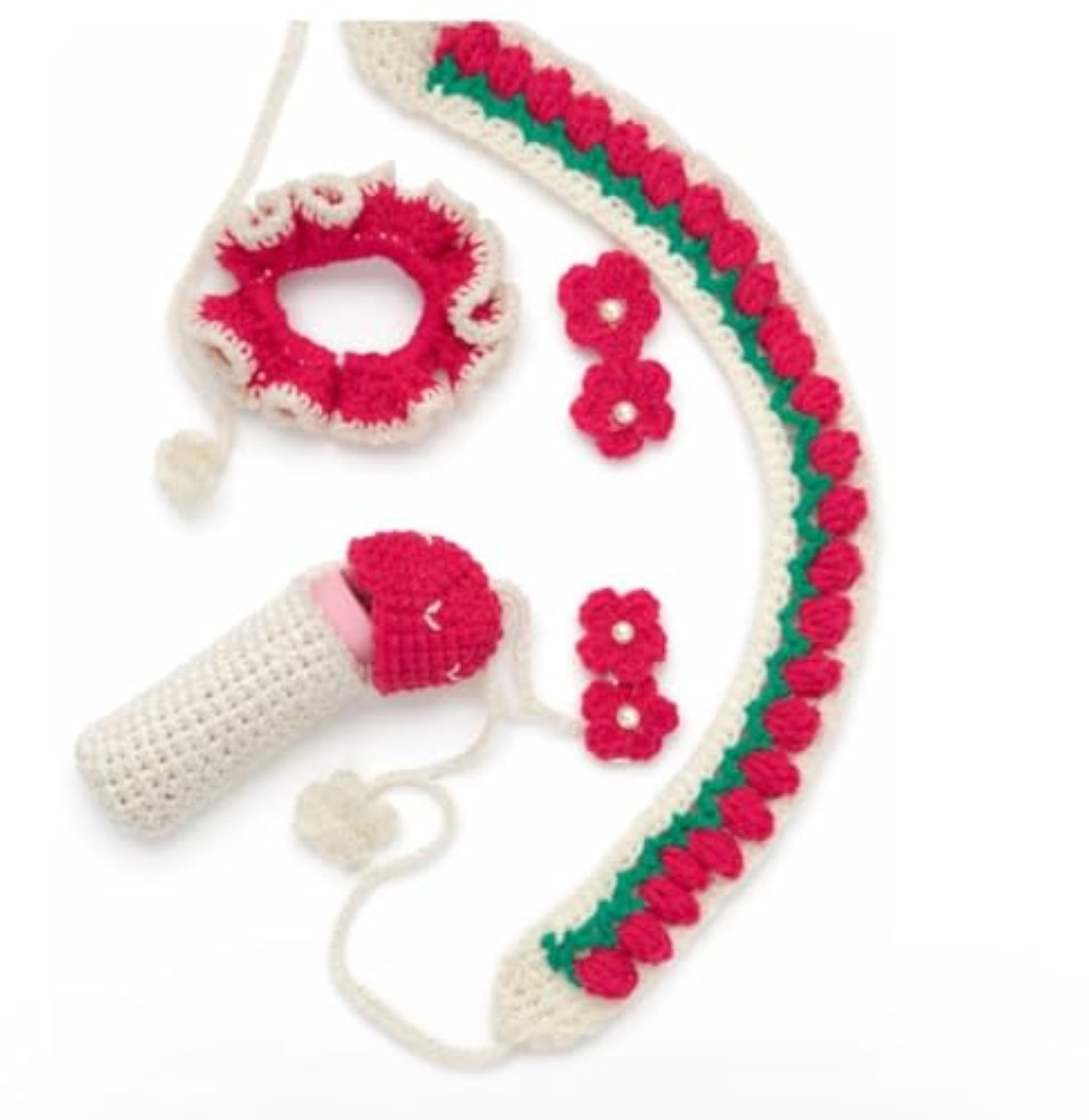 Handmade Crochet Floral Hair Accessories Set with Lip Balm Holder