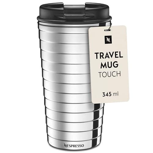 Nespresso TOUCH Travel Mug 345ml | Thermobecher Kalt & Warm für Kaffee, Tee, Matcha, etc. | Auslaufsicher, spülmaschinenfest, bruchsicher | Kaffeebecher to go mit Deckel | Edelstahl Becher Silber