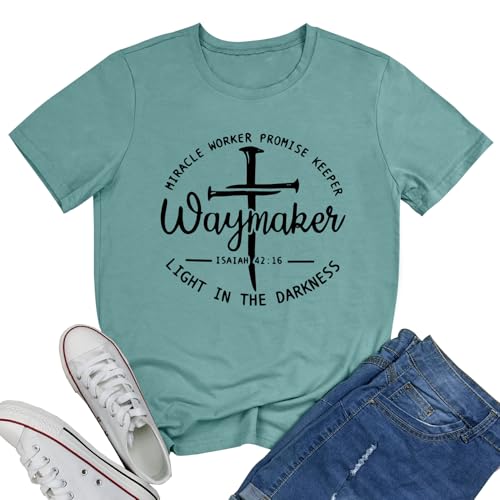 BLACKMYTH Graphic T-Shirts for Women Faith Shirts for Women Light Green X-Large