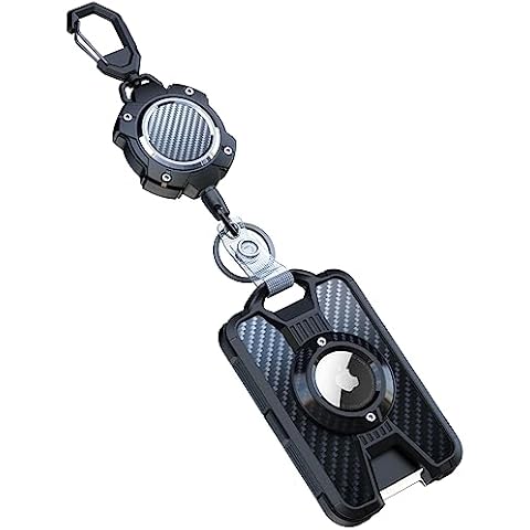 LIUGX Airtag Badge Holder with Retractable Keychain, Heavy Duty Airtag Holder/Case, Durable ID Card Holder (Holds 4 Cards), with 31.5” Retractable Badge Reel Key Chain, 10,000+ Rebound, 8oz Cover