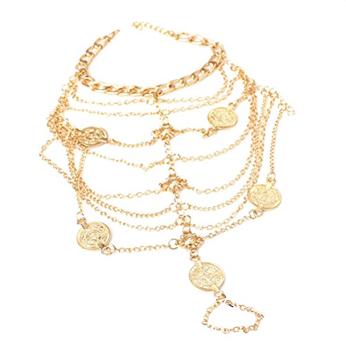 Tinksky Bijou de pied pour femme avec chaîne de cheville à plusieurs étages, doré