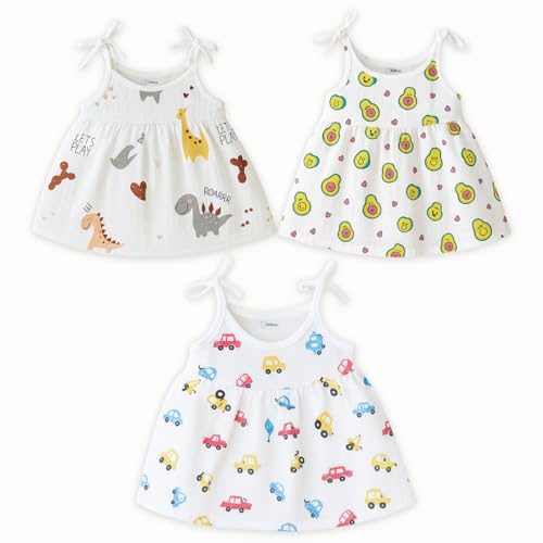Image of Kidbea Organic Cotton Newborn Baby Girl Frocks | Sleeveless Summer Dress for Girls | Soft Lightweight Cute Printed Baby Girl Dress with Tie-Up Shoulders