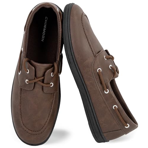 CHIN·MOON Men's Penny Loafers Slip-Ons Casual Boat Driving Walking Shoes Waterproof PU Footwear