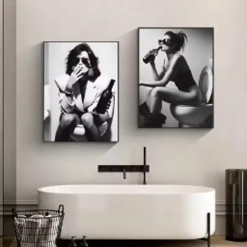 Affiche sur toile fille sexy fumant pour déco de salle de bain urbaine