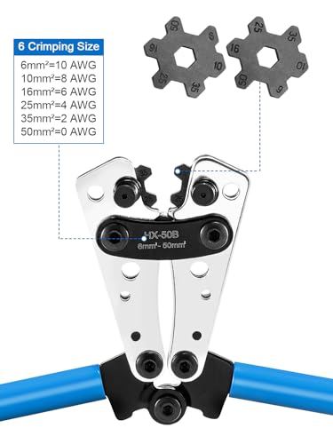 GREENSAPPIRE Battery Cable Crimping Tool 6-50mm²(AWG 8-1/0) Battery Cable Lug Crimping Tools Hand Electrician Pliers for Heavy Duty Wire Lugs Battery Terminal Copper Lugs (Blue) - Image 2