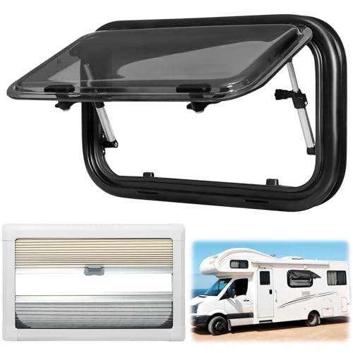 HWHongRV RV Exit Window 19.7” W X 11.8” H, Camper Window with Coating Shade & Screen Window, Push Side Window with Trim Kit Fit for RV Caravan Trailer