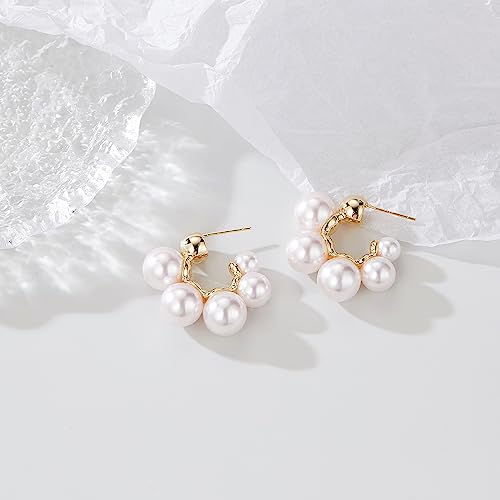 14K Gold Plated Pearl Hoop Earrings for Women, Trendy Pearl Earrings Cuff Lightweight Hypoallergenic Jewelry for Her4