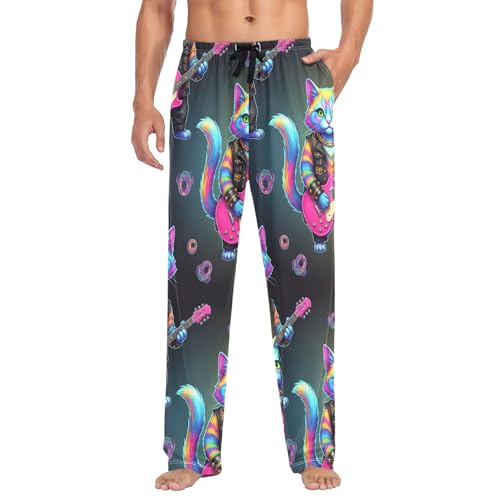 Men's Pajama Bottom Abstract Rocking Cat Cotton Pajama Pants Drawstring Sleepwear Long Pants Pockets2