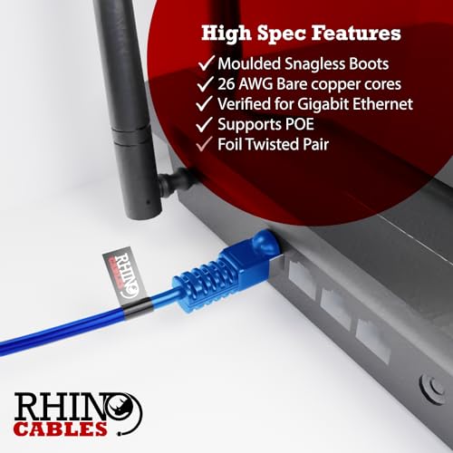 rhinocables Heavy-Duty Cat5e FTP RJ45 Cable - Shielded Snagless Lead with LSZH Jacket, Blue, 3m - Image 3
