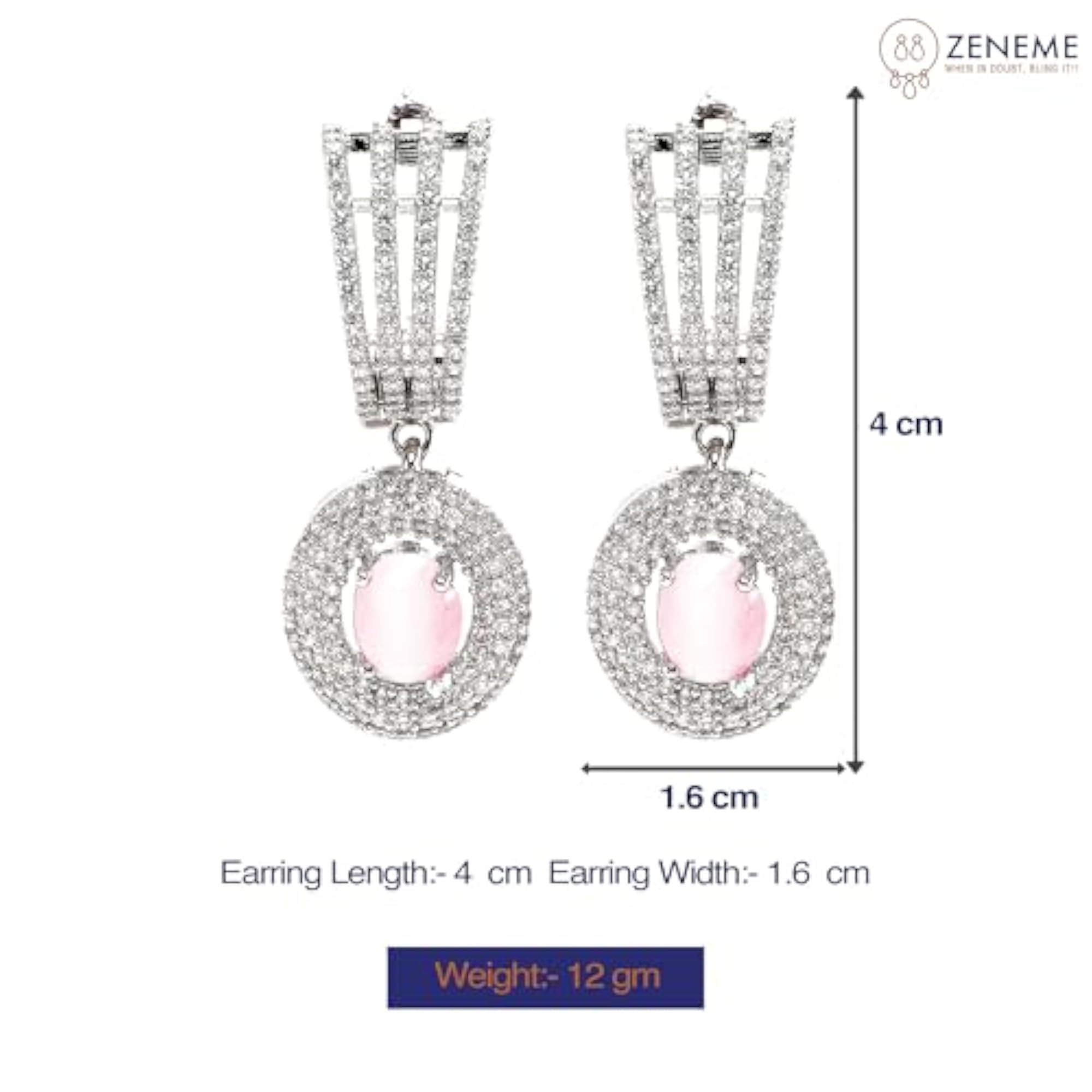 Rhodium-Plated Drop Earrings w/ American Diamond
