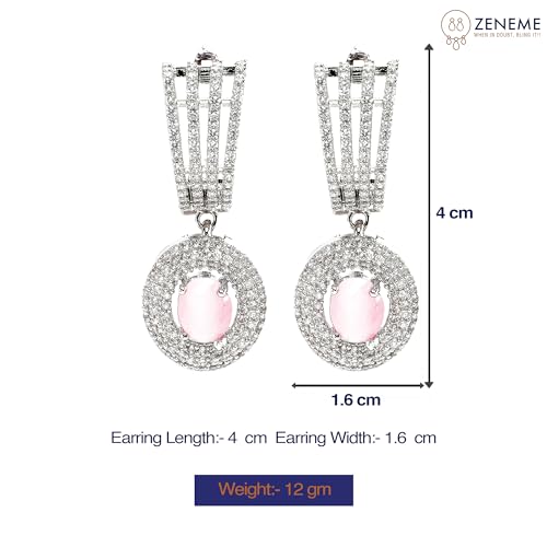Rhodium-Plated Drop Earrings w/ American Diamond