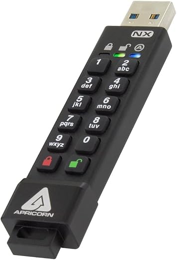 Apricorn 256GB Aegis Secure Key 3 NX 256-Bit Encrypted FIPS 140-2 Level 3 Validated Secure USB 3.0 Flash Drive ASK3-NX-256GB,Black